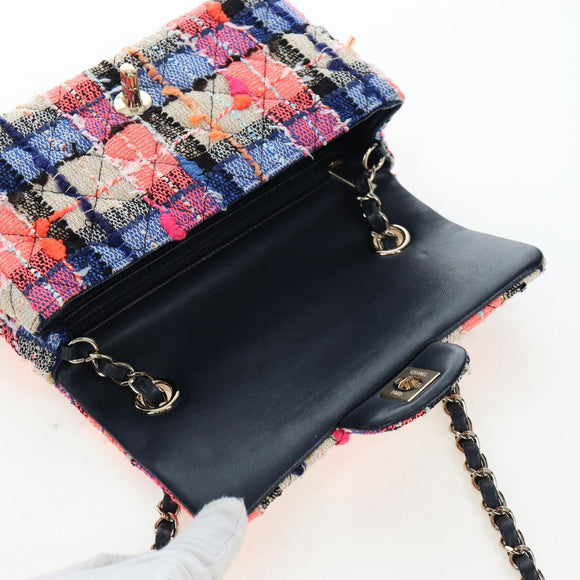 CHANEL Chain Matelasse 20 Shoulder Bag Tweed Orange Gold CC Auth BA15643SM