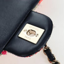 CHANEL Chain Matelasse 20 Shoulder Bag Tweed Orange Gold CC Auth BA15643SM-20