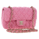 CHANEL Chain Matelasse 20 Shoulder Bag Tweed Pink Gold CC Auth BA15644SM-1