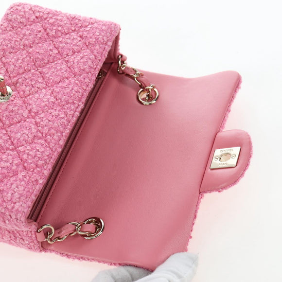 CHANEL Chain Matelasse 20 Shoulder Bag Tweed Pink Gold CC Auth BA15644SM