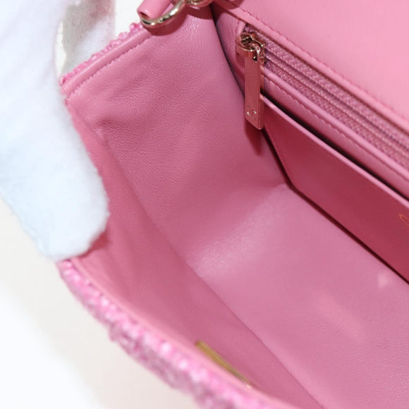 CHANEL Chain Matelasse 20 Shoulder Bag Tweed Pink Gold CC Auth BA15644SM