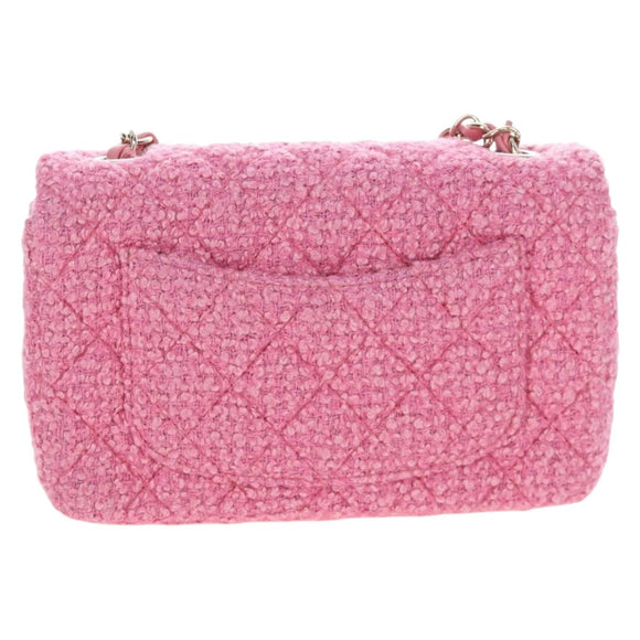 CHANEL Chain Matelasse 20 Shoulder Bag Tweed Pink Gold CC Auth BA15644SM