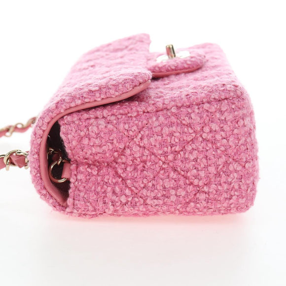 CHANEL Chain Matelasse 20 Shoulder Bag Tweed Pink Gold CC Auth BA15644SM