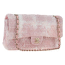 CHANEL Double Flap Chain Matelasse 25 Bag Tweed Pink Gold CC Auth BA15645SM-1