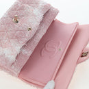 CHANEL Double Flap Chain Matelasse 25 Bag Tweed Pink Gold CC Auth BA15645SM-9
