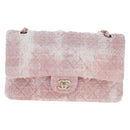 CHANEL Double Flap Chain Matelasse 25 Bag Tweed Pink Gold CC Auth BA15645SM-13
