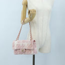 CHANEL Double Flap Chain Matelasse 25 Bag Tweed Pink Gold CC Auth BA15645SM-27