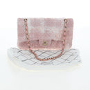 CHANEL Double Flap Chain Matelasse 25 Bag Tweed Pink Gold CC Auth BA15645SM-12