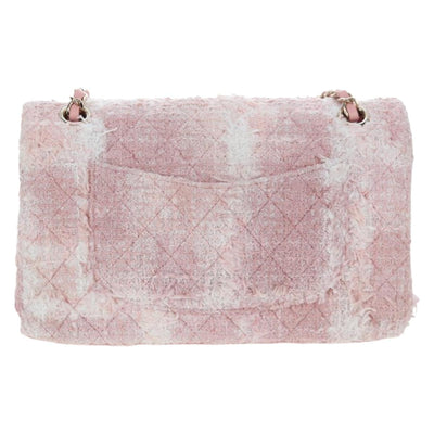 CHANEL Double Flap Chain Matelasse 25 Bag Tweed Pink Gold CC Auth BA15645SM - 0
