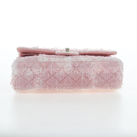 CHANEL Double Flap Chain Matelasse 25 Bag Tweed Pink Gold CC Auth BA15645SM