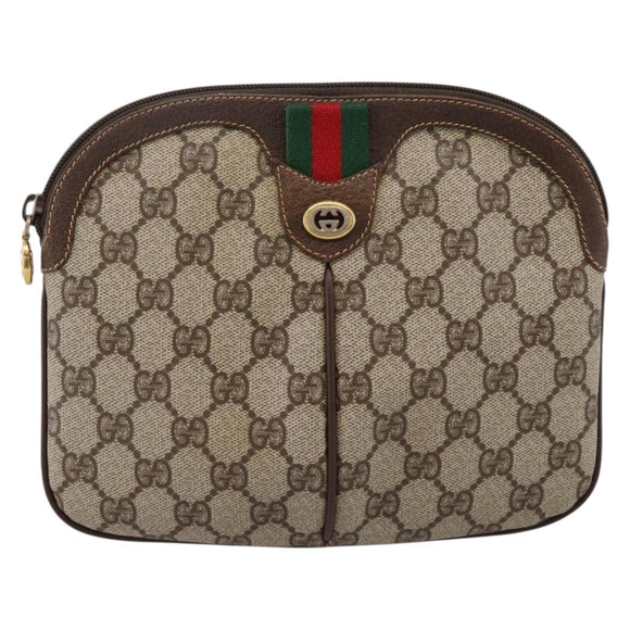 GUCCI GG Supreme Web Sherry Line Bag PVC Beige Gold 904 02 047 Auth BA15648