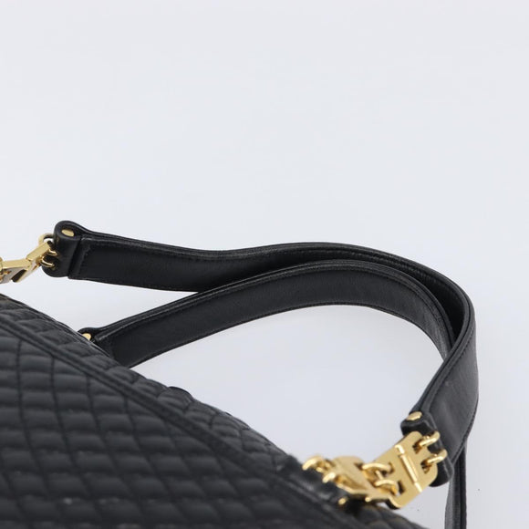 BALLY Hand Bag Leather Black Gold Auth BA15655A