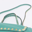 VALENTINO Studs Tote Bag Leather 2way Turquoise Blue Gold Auth BA15656A-11
