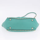 VALENTINO Studs Tote Bag Leather 2way Turquoise Blue Gold Auth BA15656A-12