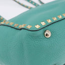 VALENTINO Studs Tote Bag Leather 2way Turquoise Blue Gold Auth BA15656A-13