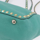 VALENTINO Studs Tote Bag Leather 2way Turquoise Blue Gold Auth BA15656A-14