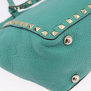 VALENTINO Studs Tote Bag Leather 2way Turquoise Blue Gold Auth BA15656A-15