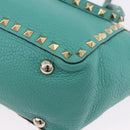 VALENTINO Studs Tote Bag Leather 2way Turquoise Blue Gold Auth BA15656A-16