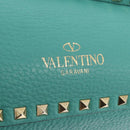 VALENTINO Studs Tote Bag Leather 2way Turquoise Blue Gold Auth BA15656A-17