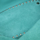 VALENTINO Studs Tote Bag Leather 2way Turquoise Blue Gold Auth BA15656A-20