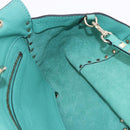 VALENTINO Studs Tote Bag Leather 2way Turquoise Blue Gold Auth BA15656A-21