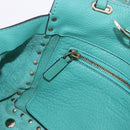 VALENTINO Studs Tote Bag Leather 2way Turquoise Blue Gold Auth BA15656A-23