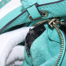 VALENTINO Studs Tote Bag Leather 2way Turquoise Blue Gold Auth BA15656A-25