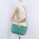 VALENTINO Studs Tote Bag Leather 2way Turquoise Blue Gold Auth BA15656A-26