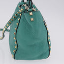 VALENTINO Studs Tote Bag Leather 2way Turquoise Blue Gold Auth BA15656A-4