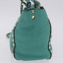 VALENTINO Studs Tote Bag Leather 2way Turquoise Blue Gold Auth BA15656A-5