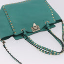 VALENTINO Studs Tote Bag Leather 2way Turquoise Blue Gold Auth BA15656A-6