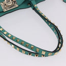 VALENTINO Studs Tote Bag Leather 2way Turquoise Blue Gold Auth BA15656A-7