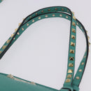 VALENTINO Studs Tote Bag Leather 2way Turquoise Blue Gold Auth BA15656A-8