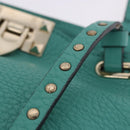 VALENTINO Studs Tote Bag Leather 2way Turquoise Blue Gold Auth BA15656A-9