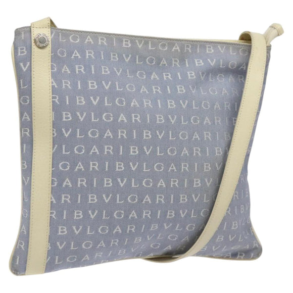 BVLGARI Logo Mania Shoulder Bag Nylon Light Blue Silver Auth BA1566