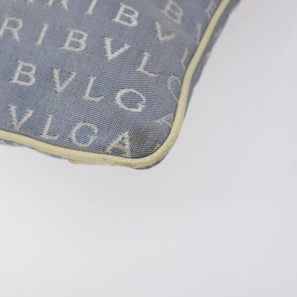 BVLGARI Logo Mania Shoulder Bag Nylon Light Blue Silver Auth BA1566