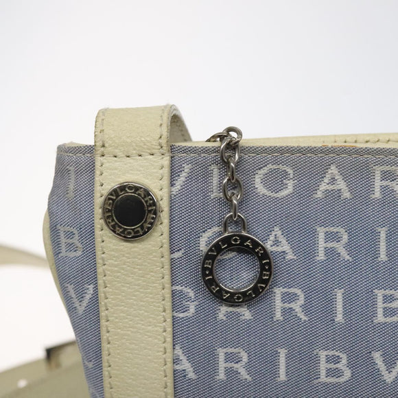 BVLGARI Logo Mania Shoulder Bag Nylon Light Blue Silver Auth BA1566