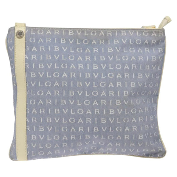 BVLGARI Logo Mania Shoulder Bag Nylon Light Blue Silver Auth BA1566