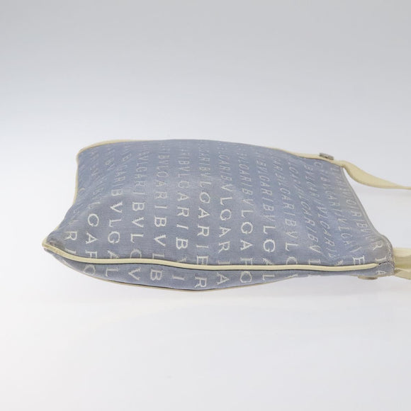 BVLGARI Logo Mania Shoulder Bag Nylon Light Blue Silver Auth BA1566