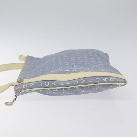 BVLGARI Logo Mania Shoulder Bag Nylon Light Blue Silver Auth BA1566