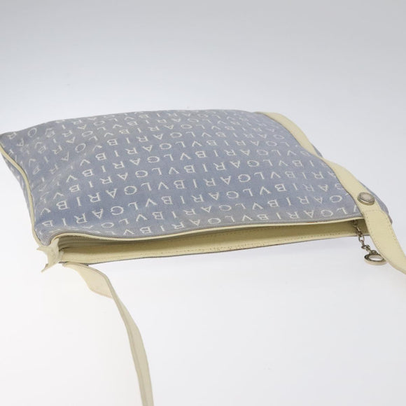 BVLGARI Logo Mania Shoulder Bag Nylon Light Blue Silver Auth BA1566