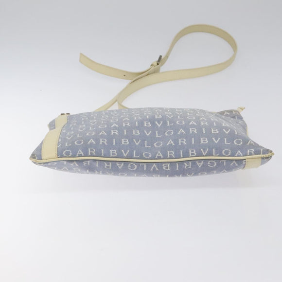 BVLGARI Logo Mania Shoulder Bag Nylon Light Blue Silver Auth BA1566