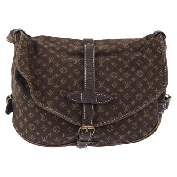 LOUIS VUITTON Monogram Mini Lin Saumur 30 Bag Brown Fuzan M95227 LV Auth BA15702