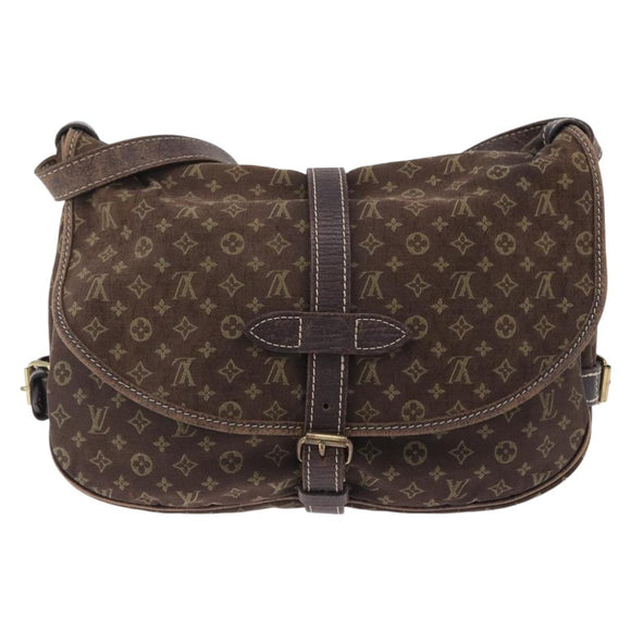 LOUIS VUITTON Monogram Mini Lin Saumur 30 Bag Brown Fuzan M95227 LV Auth BA15702