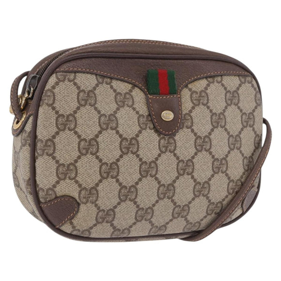 GUCCI GG Supreme Web Sherry Line Bag PVC Beige Gold 156 02 066 Auth BA15707