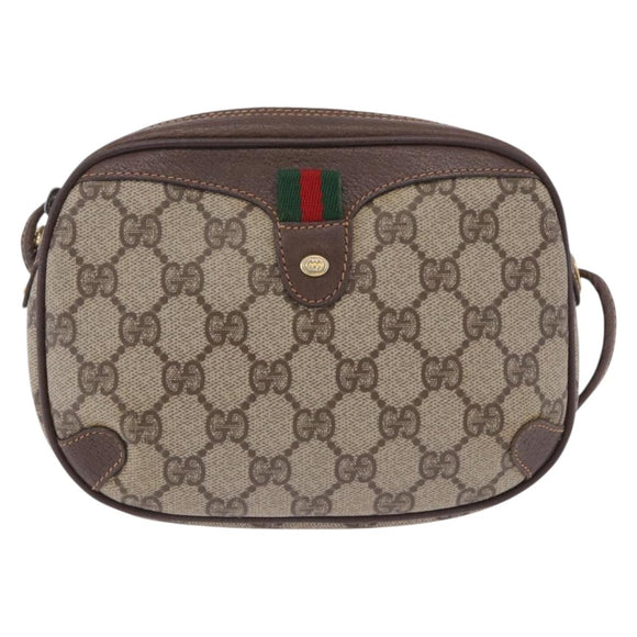 GUCCI GG Supreme Web Sherry Line Bag PVC Beige Gold 156 02 066 Auth BA15707