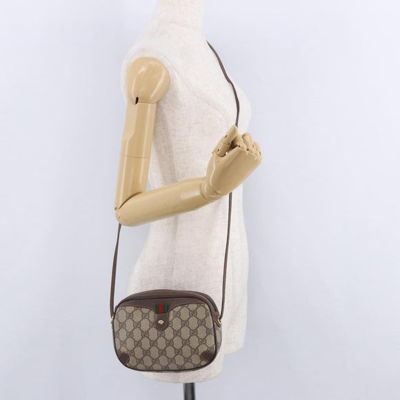 GUCCI GG Supreme Web Sherry Line Bag PVC Beige Gold 156 02 066 Auth BA15707