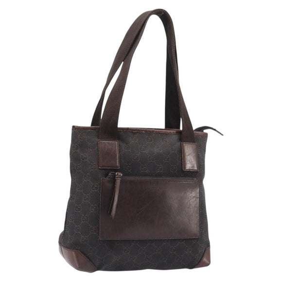 GUCCI GG Canvas Hand Bag Dark Brown Silver 28893 Auth BA15708
