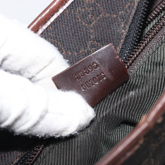 GUCCI GG Canvas Hand Bag Dark Brown Silver 28893 Auth BA15708
