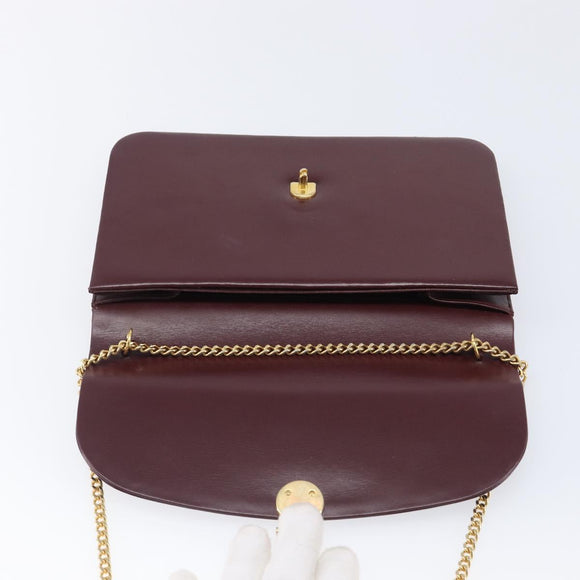 Christian Dior Chain Shoulder Bag Leather Bordeaux Gold Auth BA15709